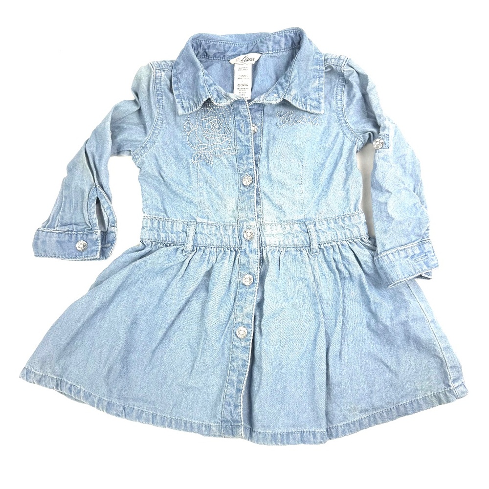Guess Girls Size 2 Denim Chambray Shirt Dress with Rhinestone Buttons